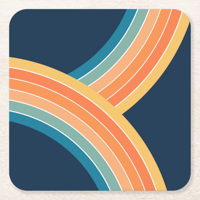 Double colorful retro style rainbow square paper coaster (Front)