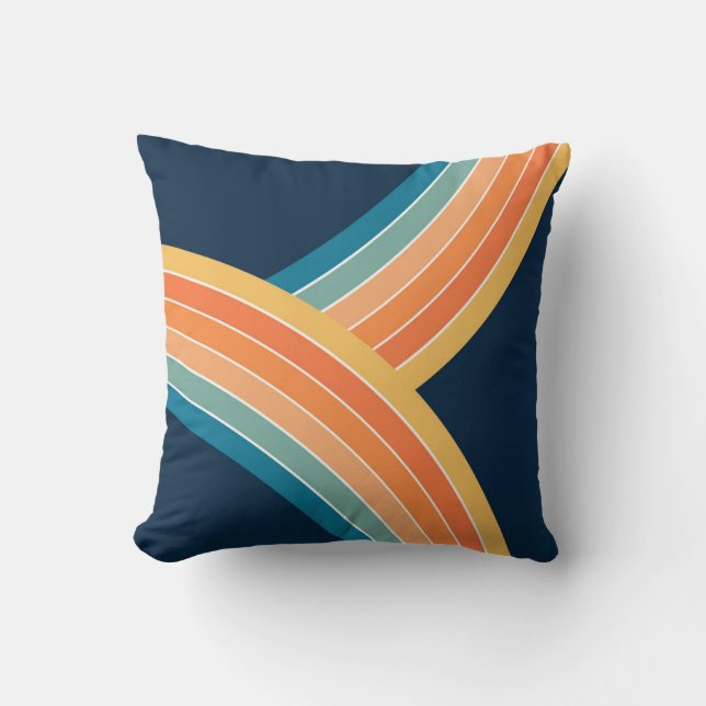 Double colorful retro style rainbow throw pillow (Front)