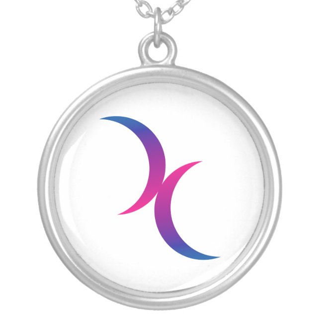 Double Crescent Moon Bisexual Pride Symbol Silver Plated Necklace (Front)