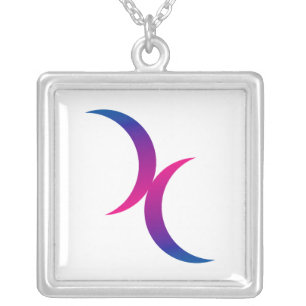 Double Crescent Moon Bisexual Pride Symbol Silver Plated Necklace