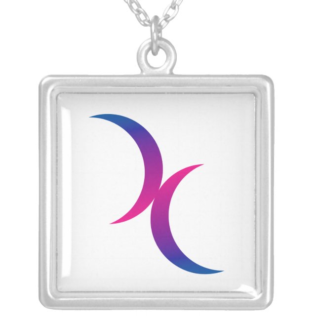 Double Crescent Moon Bisexual Pride Symbol Silver Plated Necklace (Front)