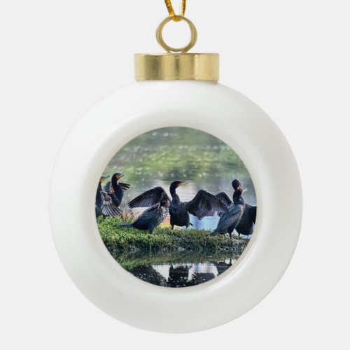 Double_crested Cormorants Ceramic Ball Christmas Ornament