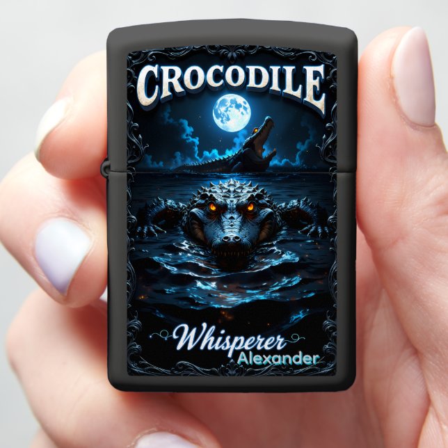 Double Crocodile Personalized Midnight Moon Zippo Lighter (In Hand)