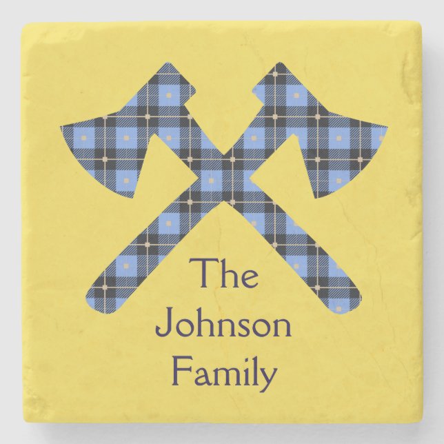 Double Cross Ax on yellow background family Stone Coaster (Front)