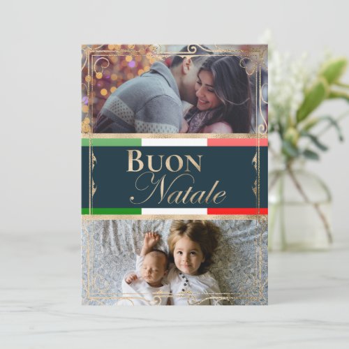 Double Custom Photo Buon Natale Italian Christmas Holiday Card