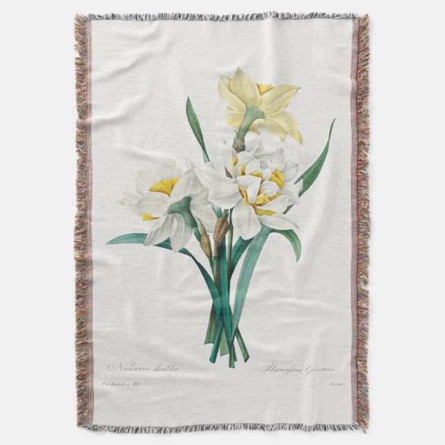 Double Daffodil,  Pierre-Joseph Redouté, 1827 Throw Blanket (Front Vertical)
