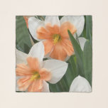 Double Daffodils Peach Orange & White Chiffon Scarf<br><div class="desc">This closeup of these Peach, Orange, & White double daffodils looks stunning on this small square kerchief chiffon Scarf, sized 26" x 26". Elevate your style with a custom printed scarf in a delicate and lovely chiffon fabric. Beautifully finished with a professional baby hem, this scarf is the perfect accent...</div>