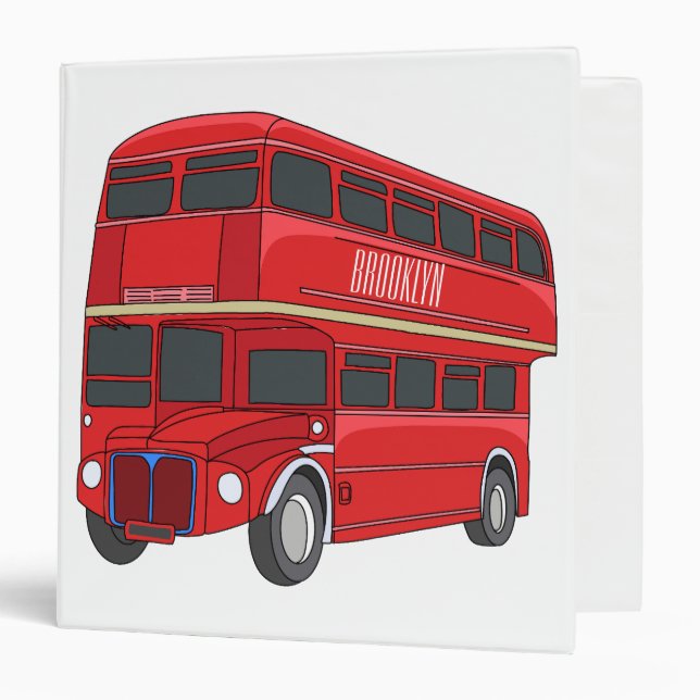 Double-decker bus cartoon illustration 3 ring binder (Front/Inside)