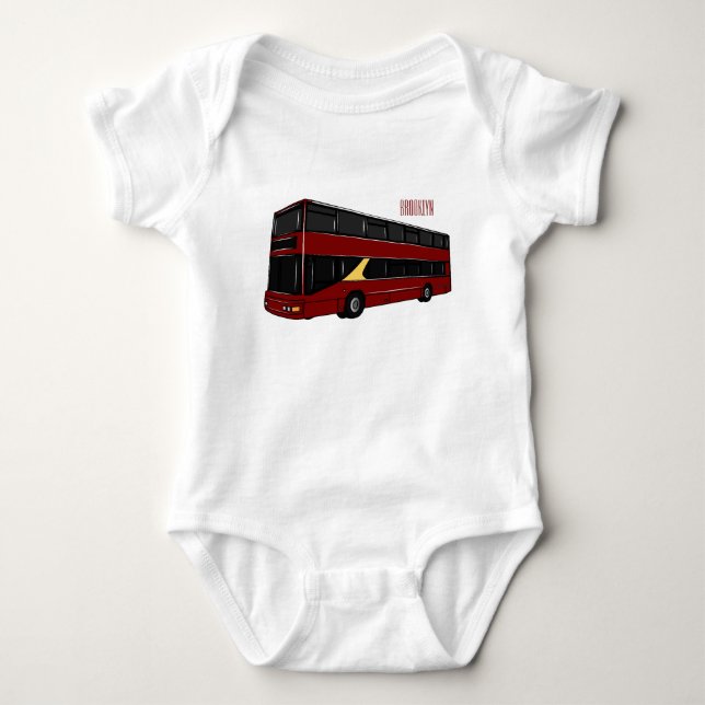 Double-decker bus cartoon illustration baby bodysuit (Front)