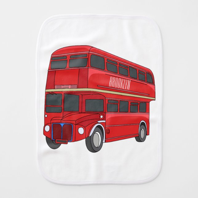 Double-decker bus cartoon illustration baby burp cloth (Front)