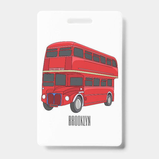 Double-decker bus cartoon illustration badge (Front)