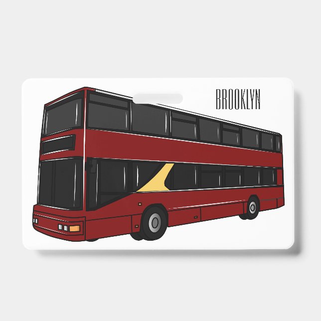 Double-decker bus cartoon illustration badge (Front)