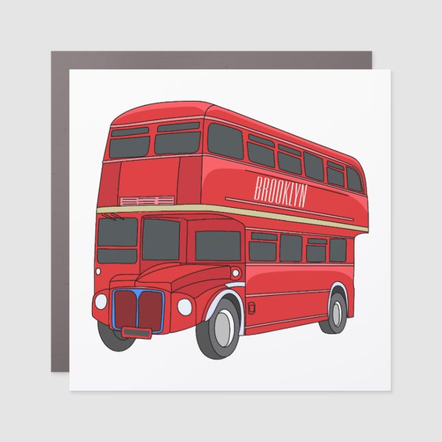 Double-decker bus cartoon illustration car magnet (Front)