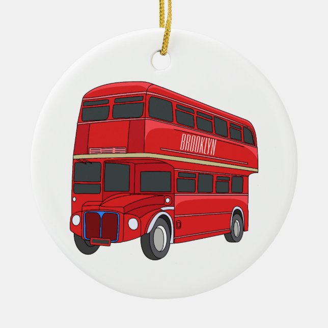 Double-decker bus cartoon illustration ceramic ornament (Front)