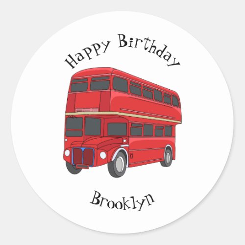 Double_decker bus cartoon illustration  classic round sticker