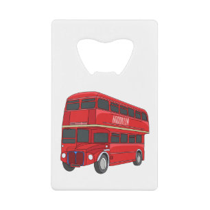 Double-decker bus cartoon illustration credit card bottle opener