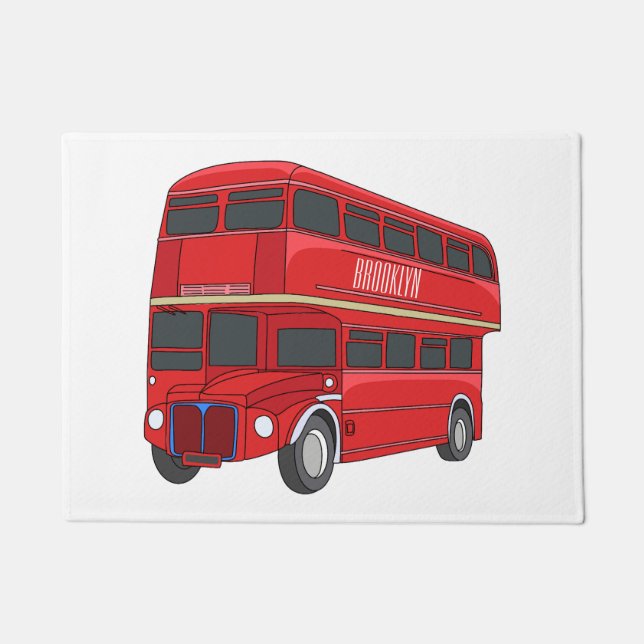 Double-decker bus cartoon illustration doormat (Front)