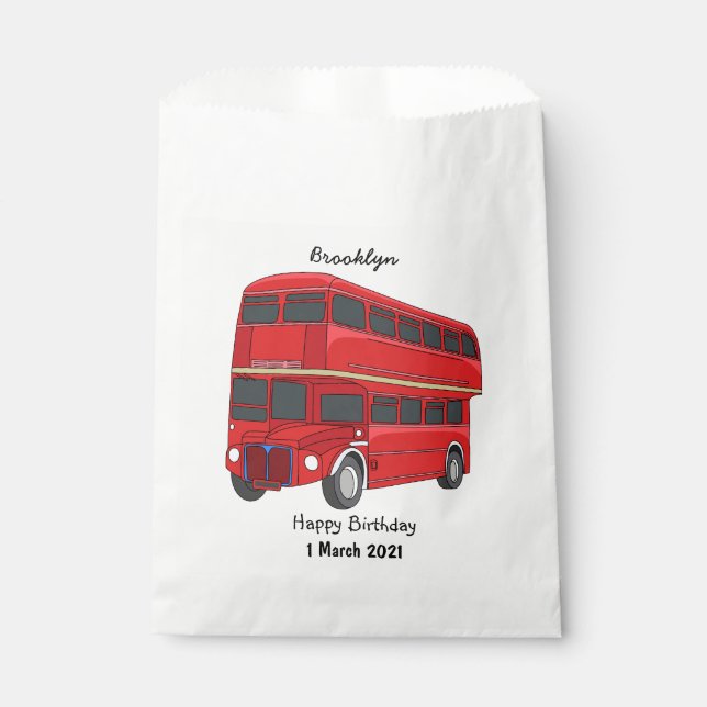 Double-decker bus cartoon illustration favor bag (Front)