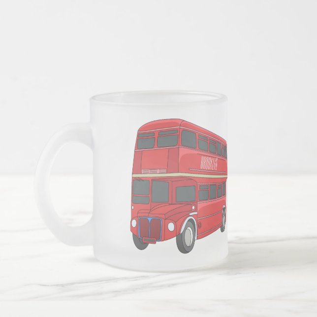 Double-decker bus cartoon illustration frosted glass coffee mug (Left)