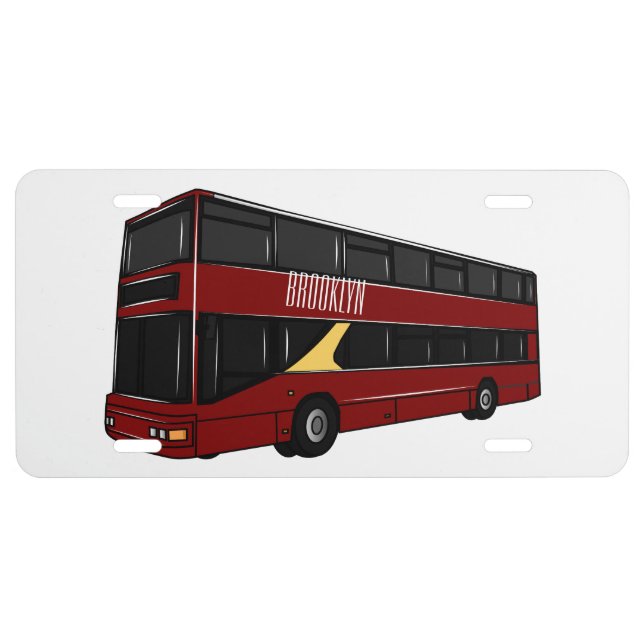 Double-decker bus cartoon illustration license plate (Front)