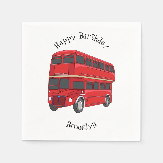 Double-decker bus cartoon illustration napkins (Front)
