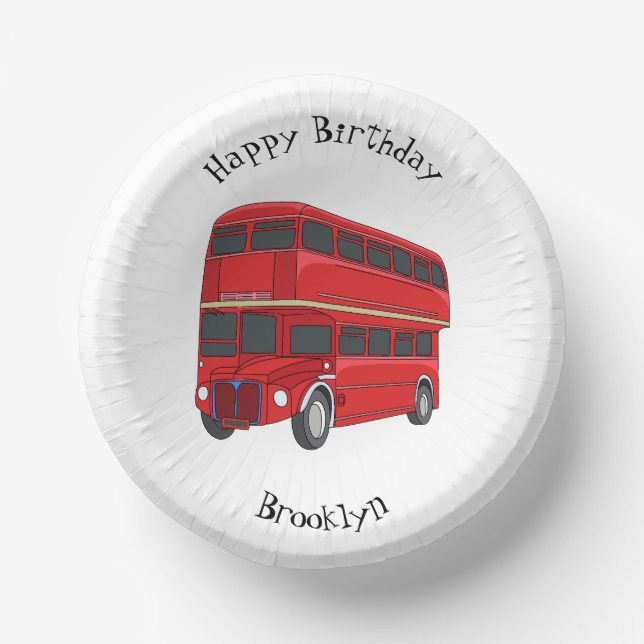 Double-decker bus cartoon illustration  paper bowls (Front)