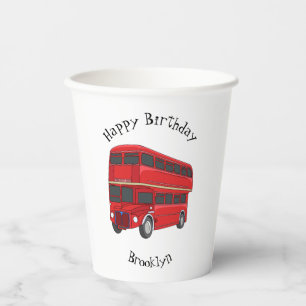 Double-decker bus cartoon illustration  paper cups
