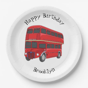 Double-decker bus cartoon illustration paper plates