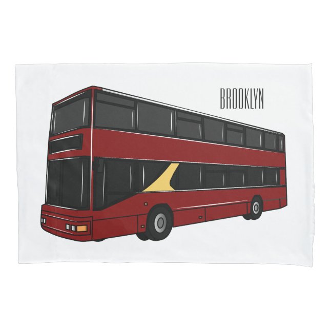 Double-decker bus cartoon illustration pillow case (Front)