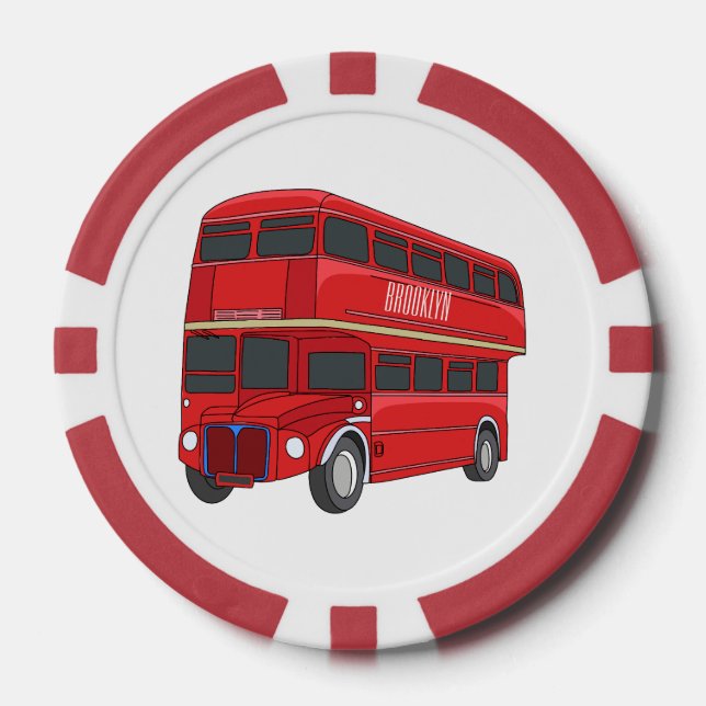 Double-decker bus cartoon illustration poker chips (Front)