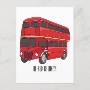 Double-decker bus cartoon illustration postcard