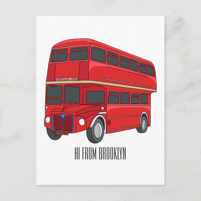 Double-decker bus cartoon illustration postcard (Front)