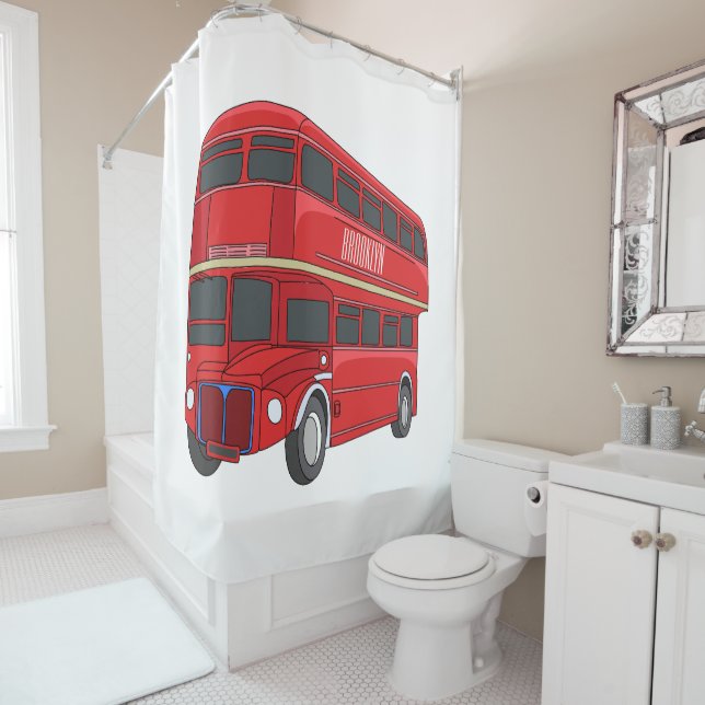 Double-decker bus cartoon illustration shower curtain (In Situ)