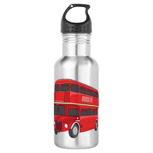 Double-decker bus cartoon illustration  stainless steel water bottle (Front)