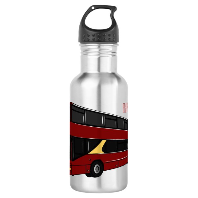 Double-decker bus cartoon illustration stainless steel water bottle (Front)
