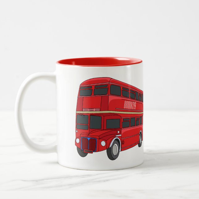 Double-decker bus cartoon illustration Two-Tone coffee mug (Left)