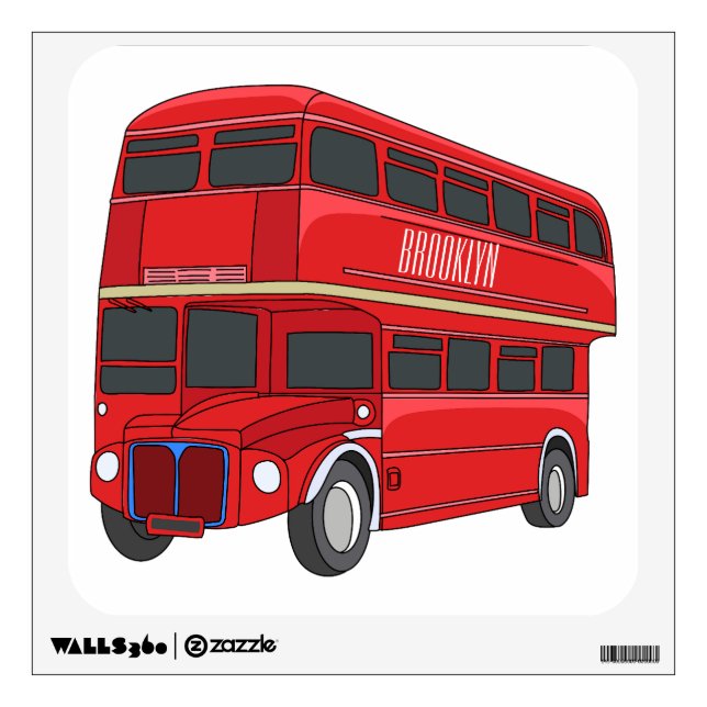 Double-decker bus cartoon illustration wall decal (Front)