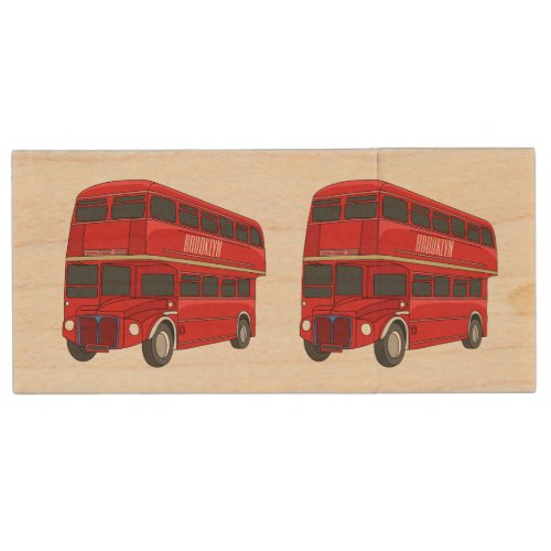 Double_decker bus cartoon illustration wood flash drive