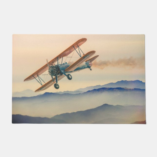 Double decker oldtimer propeller plane doormat (Front)