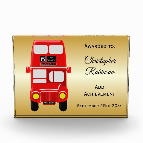 Double Decker Red Bus Design Personalised Acrylic Award