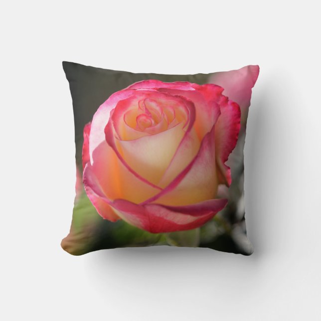 Double Delight Rose Throw Pillow (Front)