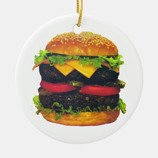 Double Deluxe Hamburger with Cheese Ceramic Ornament (Front)