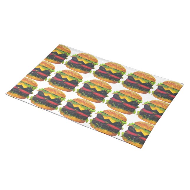 Double Deluxe Hamburger with Cheese Cloth Placemat (On Table)