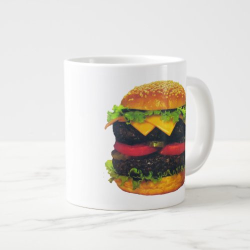 Double Deluxe Hamburger with Cheese Large Coffee Mug