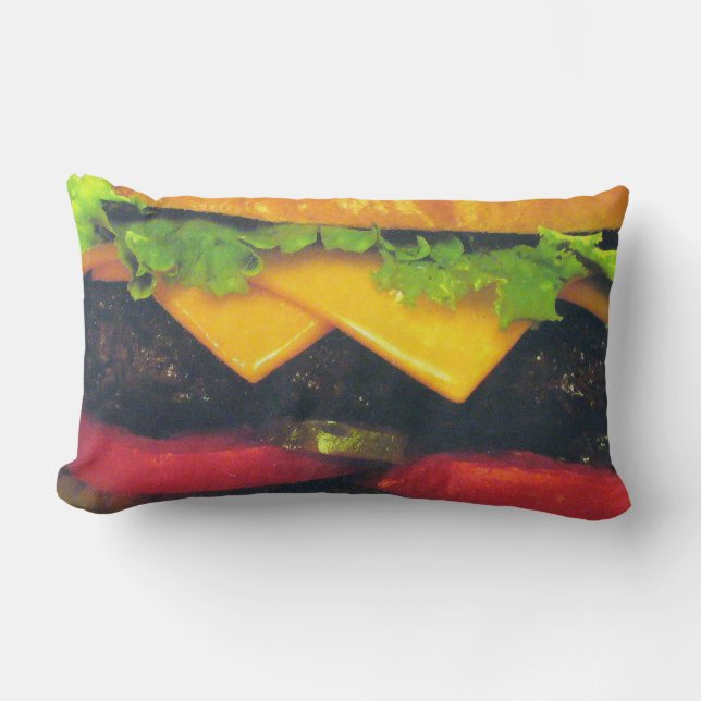 Double Deluxe Hamburger with Cheese Lumbar Pillow (Front)