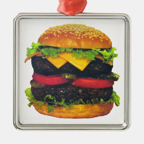 Double Deluxe Hamburger with Cheese Metal Ornament