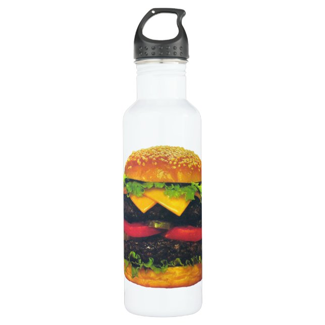 Double Deluxe Hamburger with Cheese Stainless Steel Water Bottle (Front)