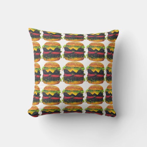 Double Deluxe Hamburger with Cheese Throw Pillow