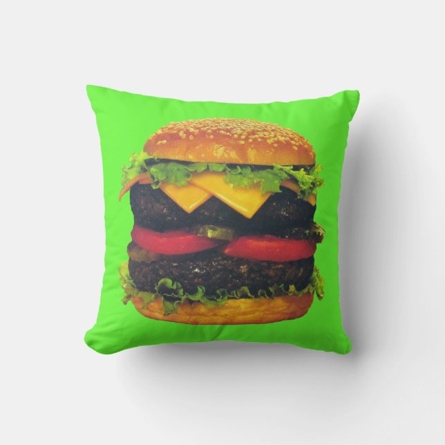 Double Deluxe Hamburger with Cheese Throw Pillow (Front)