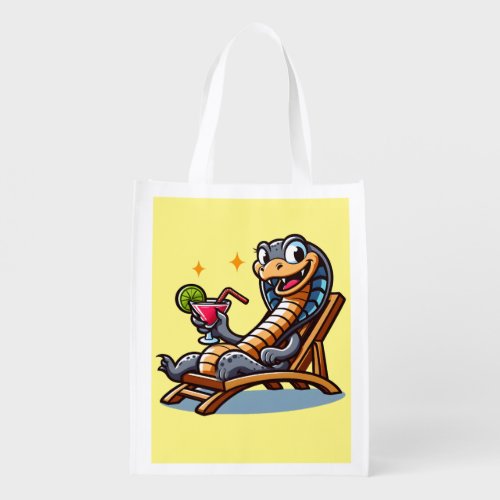 double design funny crocodile and cobra grocery bag